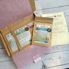 Box of 4 tea packets with menu