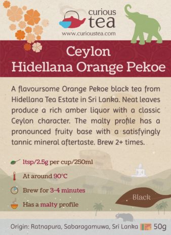 Sri Lanka Ratnapura Hidellana Tea Factory Orange Pekoe Ceylon Black Tea