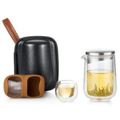 The Travel Tea Set - Glass Infuser with Steel Filter and Two Cups - Samadoyo L-005S