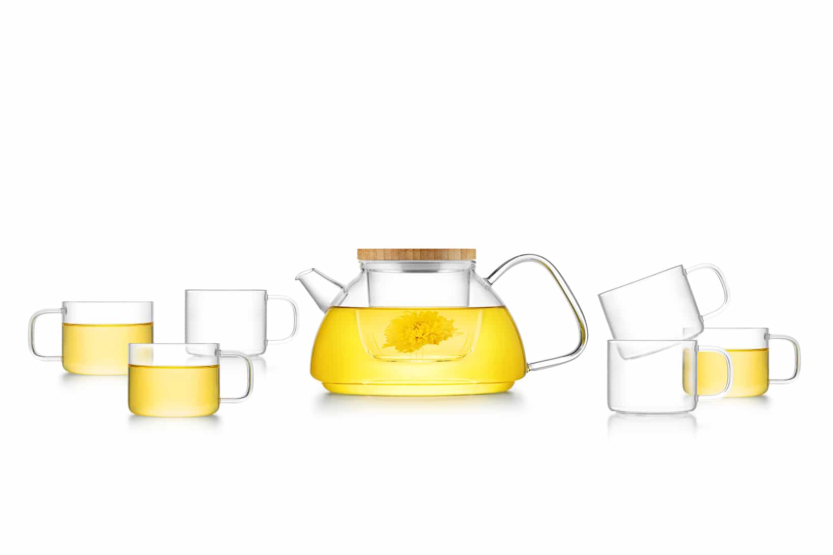 Glass and Bamboo Tea Set (900ml tea pot and 6 cups) - Samadoyo T-93