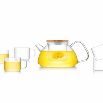 Glass and Bamboo Tea Set (900ml tea pot and 6 cups) - Samadoyo T-93