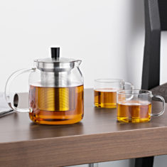 Samadoyo T-104 Glass and Stainless Steel Tea Pot and Cup Set